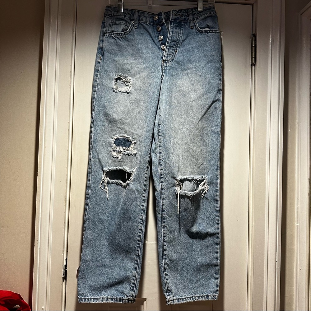 Forever 21 Distressed Straight Leg Button Fly Jeans
